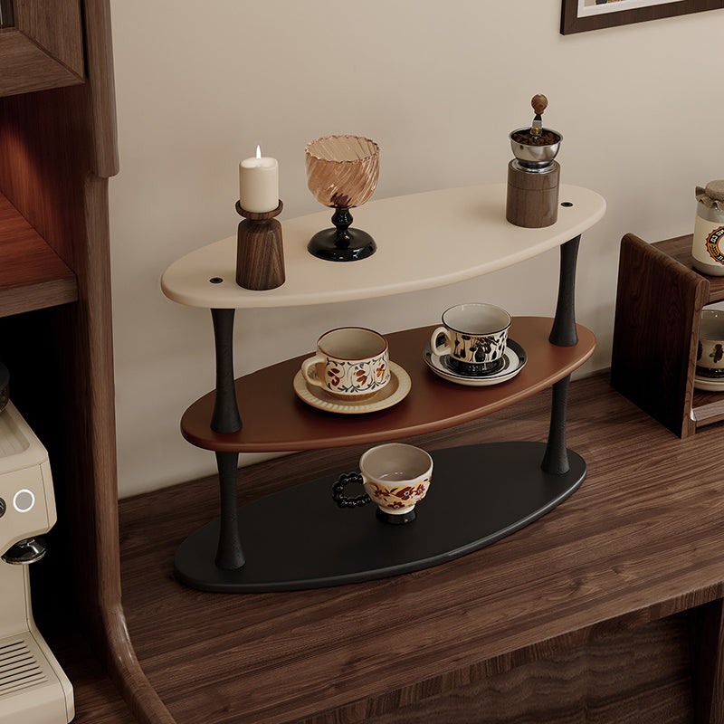 Contemporary Retro Rubberwood MDF Oval Lightweight Desktop Storage Shelf 3-Layer For Living Room & Entryway
