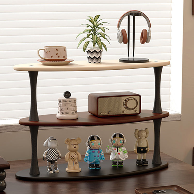 Contemporary Retro Rubberwood MDF Oval Lightweight Desktop Storage Shelf 3-Layer For Living Room & Entryway