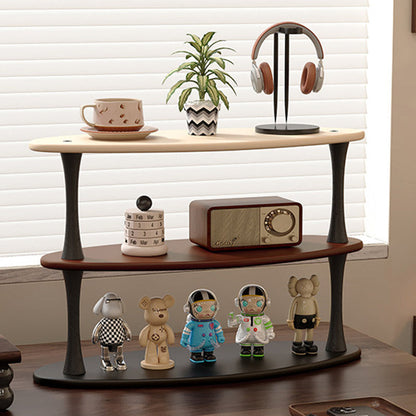 Contemporary Retro Rubberwood MDF Oval Lightweight Desktop Storage Shelf 3-Layer For Living Room & Entryway