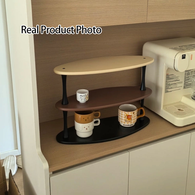 Contemporary Retro Rubberwood MDF Oval Lightweight Desktop Storage Shelf 3-Layer For Living Room & Entryway