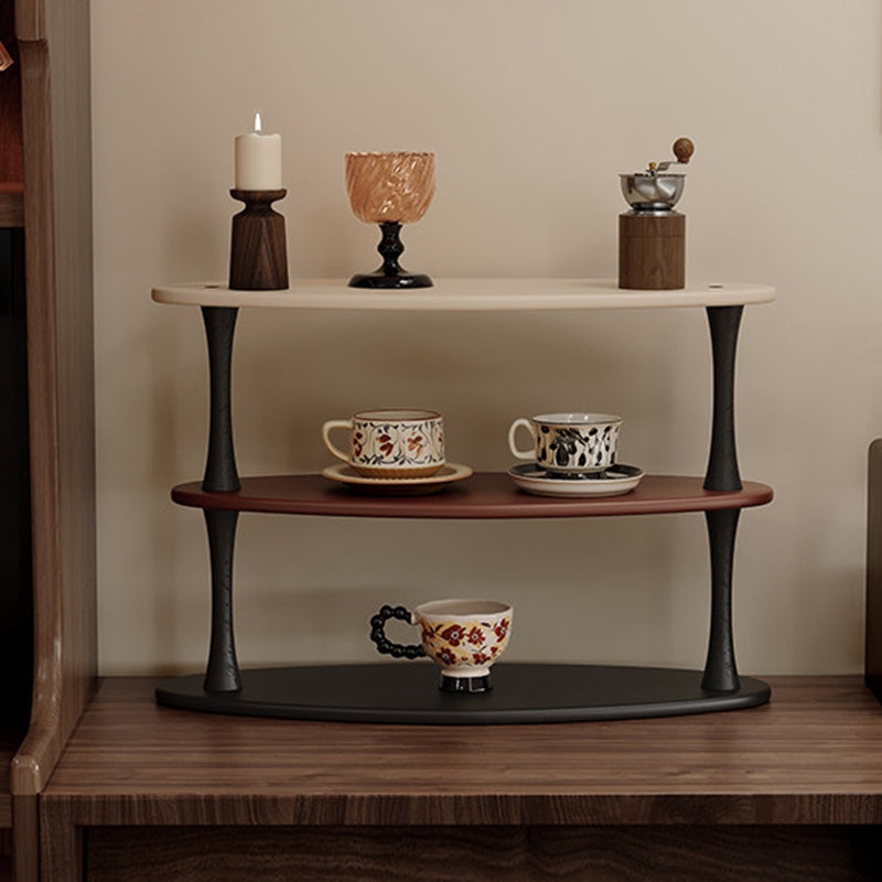 Contemporary Retro Rubberwood MDF Oval Lightweight Desktop Storage Shelf 3-Layer For Living Room & Entryway