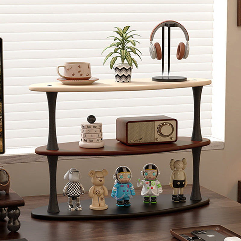 Contemporary Retro Rubberwood MDF Oval Lightweight Desktop Storage Shelf 3-Layer For Living Room & Entryway