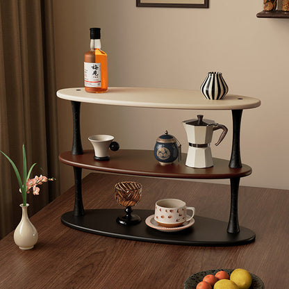 Contemporary Retro Rubberwood MDF Oval Lightweight Desktop Storage Shelf 3-Layer For Living Room & Entryway