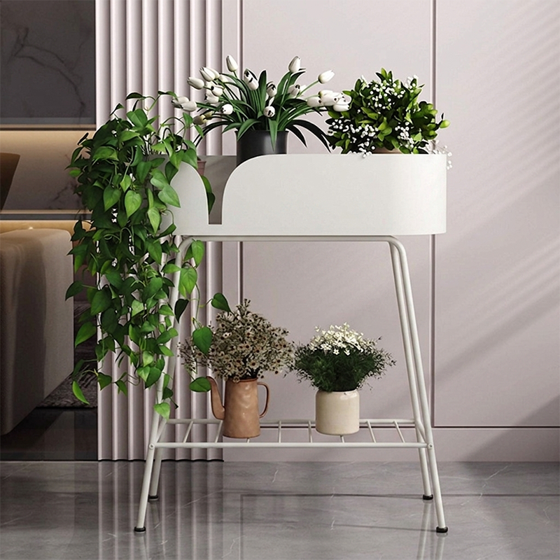 Modern Minimalist Iron Oval Plant Indoor Storage Shelf 2-Tier For Living Room & Balcony