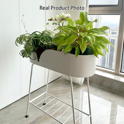 Modern Minimalist Iron Oval Plant Indoor Storage Shelf 2-Tier For Living Room & Balcony