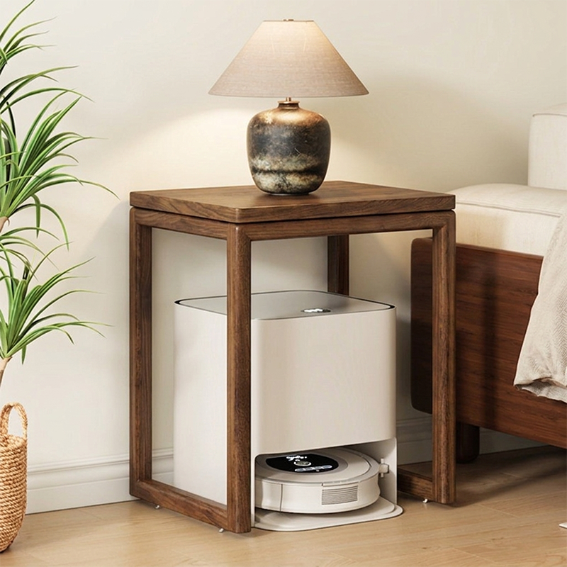 Modern Minimalist Rubberwood Rectangular Movable Side Table 1-Tier For Living Room