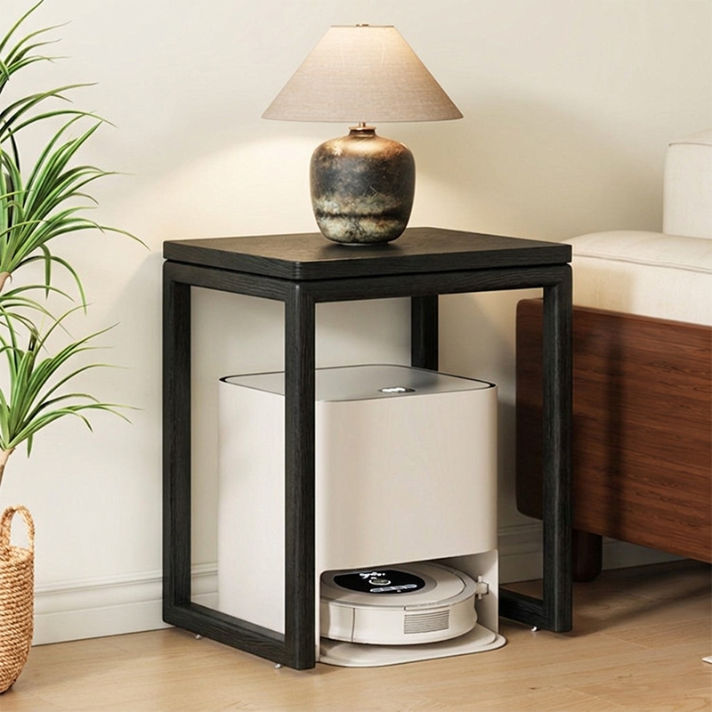 Modern Minimalist Rubberwood Rectangular Movable Side Table 1-Tier For Living Room