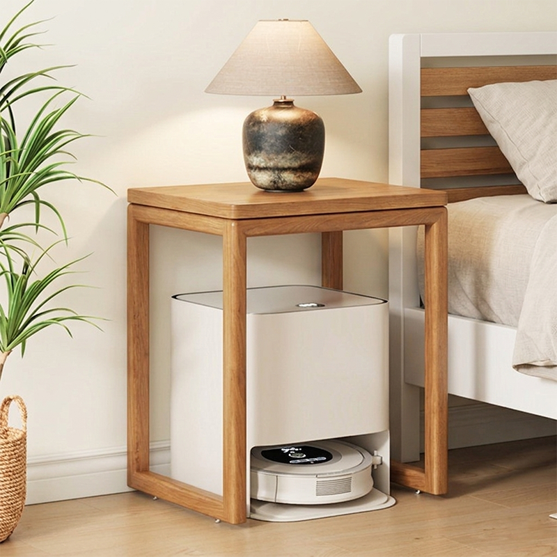 Modern Minimalist Rubberwood Rectangular Movable Side Table 1-Tier For Living Room