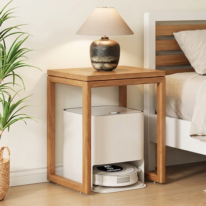 Modern Minimalist Rubberwood Rectangular Movable Side Table 1-Tier For Living Room