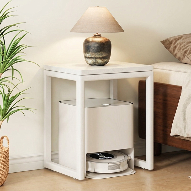 Modern Minimalist Rubberwood Rectangular Movable Side Table 1-Tier For Living Room