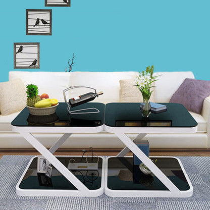 Modern Minimalist Tempered Glass Stainless Steel Z-Shaped Rounded End Table With 2-Tier For Living Room