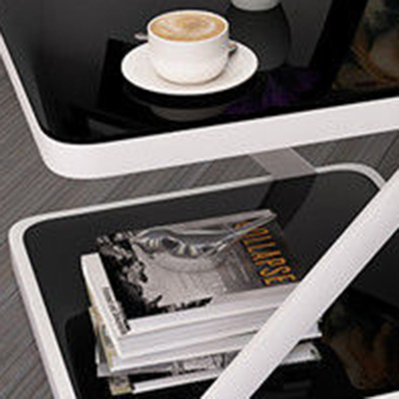 Modern Minimalist Tempered Glass Stainless Steel Z-Shaped Rounded End Table With 2-Tier For Living Room