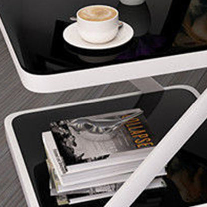 Modern Minimalist Tempered Glass Stainless Steel Z-Shaped Rounded End Table With 2-Tier For Living Room