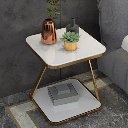 Contemporary Scandinavian Marble Iron Rounded Square End Table With 2-Tier For Living Room