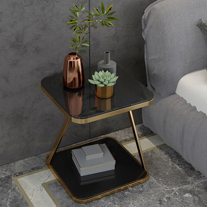 Contemporary Scandinavian Marble Iron Rounded Square End Table With 2-Tier For Living Room