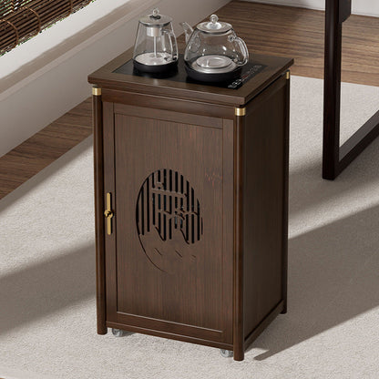 Traditional Vintage Bamboo MDF Carved Rectangular End Table With 1-Storage For Living Room