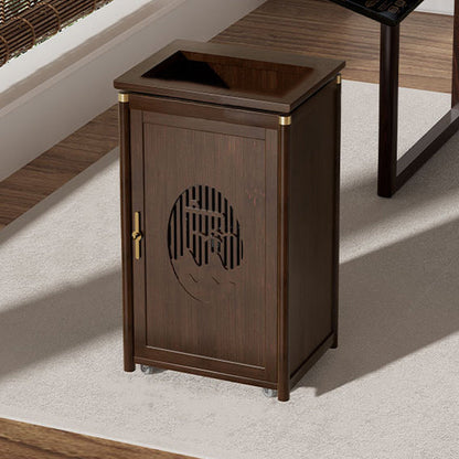 Traditional Vintage Bamboo MDF Carved Rectangular End Table With 1-Storage For Living Room