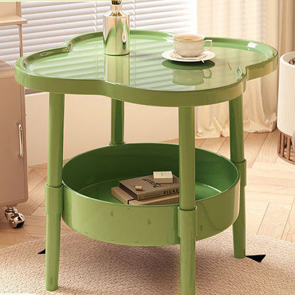 Modern Minimalist PP Iron Floral C-Shaped End Table 2-Tier For Living Room