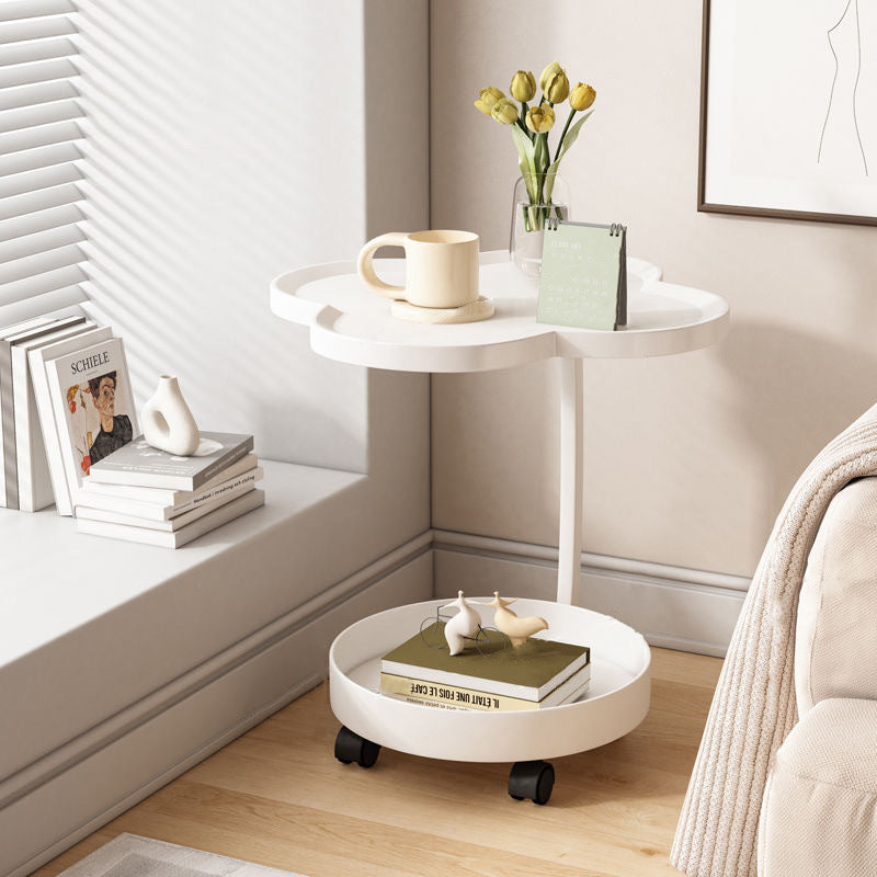 Modern Minimalist PP Iron Floral C-Shaped End Table 2-Tier For Living Room