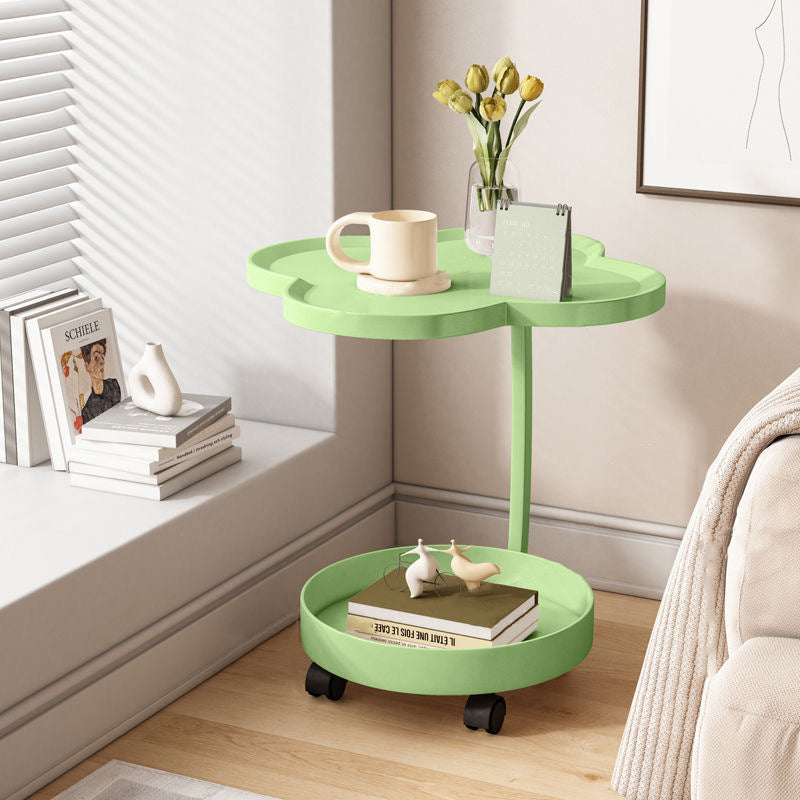 Modern Minimalist PP Iron Floral C-Shaped End Table 2-Tier For Living Room
