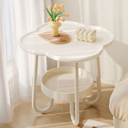Contemporary Creative PP Carbon Steel Floral Curved End Table 2-Tier For Living Room