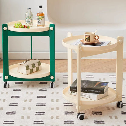 Contemporary Creative PVC Stainless Steel Mobile Round Rectangle End Table 2-Tier For Living Room