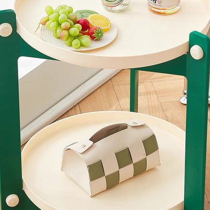 Contemporary Creative PVC Stainless Steel Mobile Round Rectangle End Table 2-Tier For Living Room