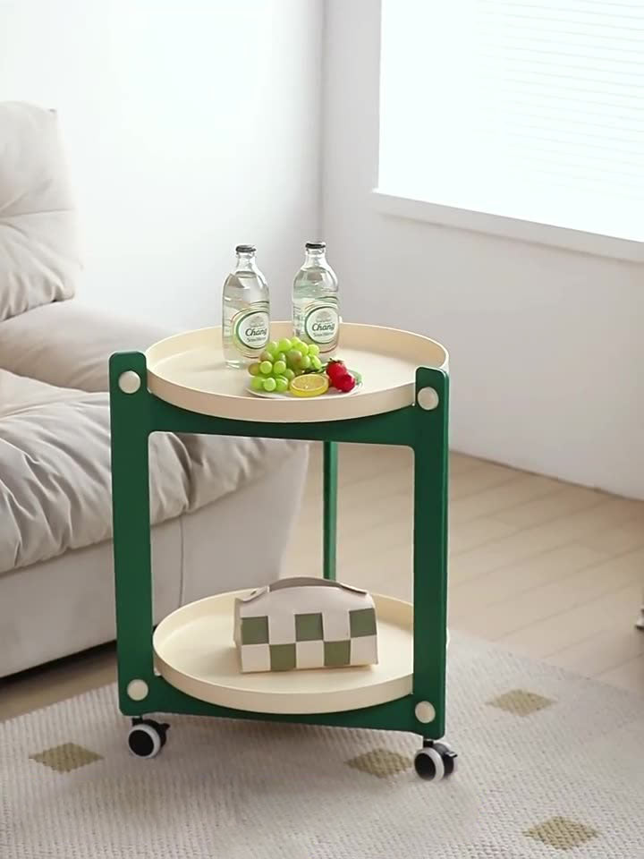Contemporary Creative PVC Stainless Steel Mobile Round Rectangle End Table 2-Tier For Living Room