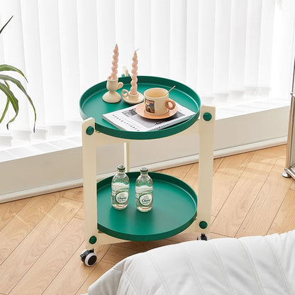 Contemporary Creative PVC Stainless Steel Mobile Round Rectangle End Table 2-Tier For Living Room