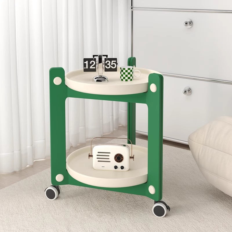 Contemporary Creative PVC Stainless Steel Mobile Round Rectangle End Table 2-Tier For Living Room