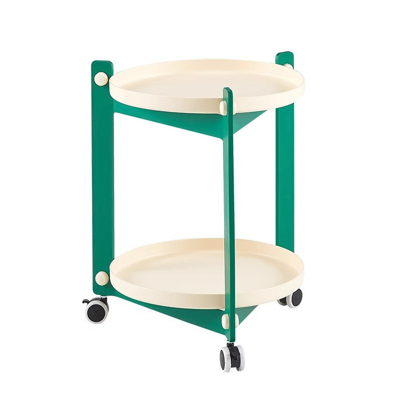 Contemporary Creative PVC Stainless Steel Mobile Round Rectangle End Table 2-Tier For Living Room