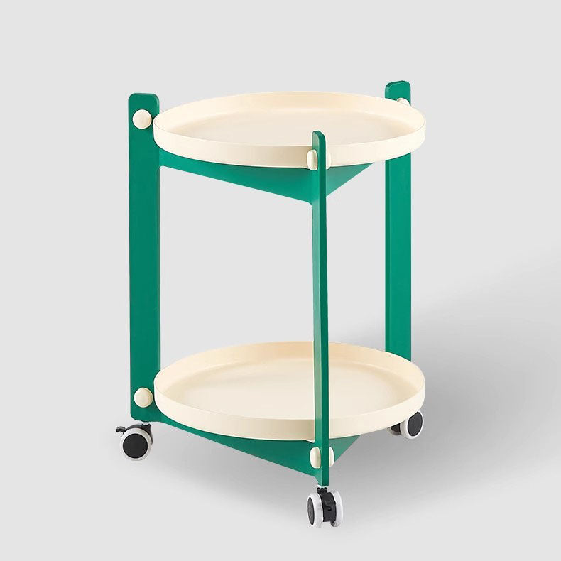 Contemporary Creative PVC Stainless Steel Mobile Round Rectangle End Table 2-Tier For Living Room