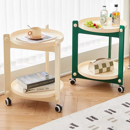 Contemporary Creative PVC Stainless Steel Mobile Round Rectangle End Table 2-Tier For Living Room