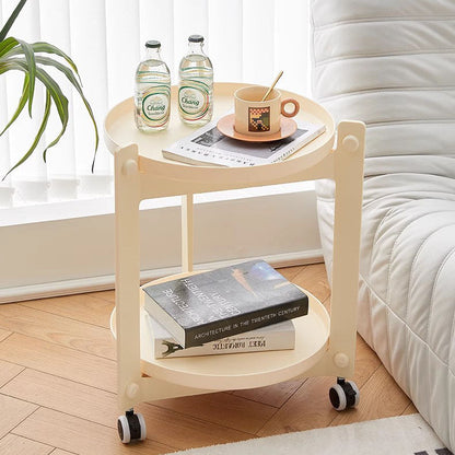 Contemporary Creative PVC Stainless Steel Mobile Round Rectangle End Table 2-Tier For Living Room