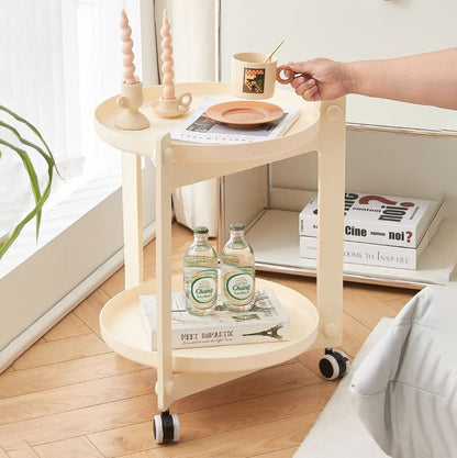 Contemporary Creative PVC Stainless Steel Mobile Round Rectangle End Table 2-Tier For Living Room
