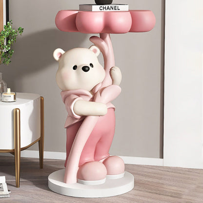Modern Art Deco Resin Fiberglass Cartoon Bear Clover End Table 1-Tier For Living Room