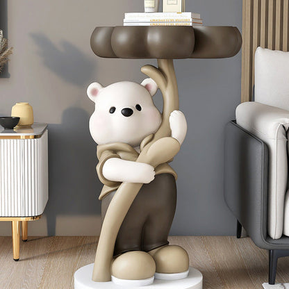 Modern Art Deco Resin Fiberglass Cartoon Bear Clover End Table 1-Tier For Living Room