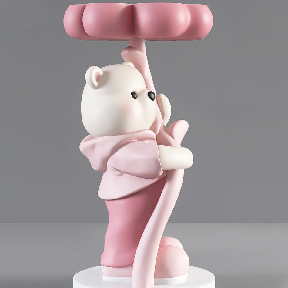 Modern Art Deco Resin Fiberglass Cartoon Bear Clover End Table 1-Tier For Living Room