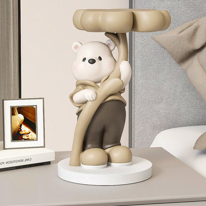 Modern Art Deco Resin Fiberglass Cartoon Bear Clover End Table 1-Tier For Living Room