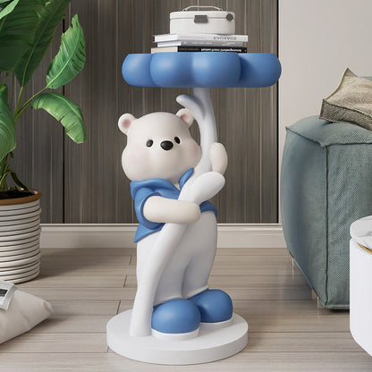 Modern Art Deco Resin Fiberglass Cartoon Bear Clover End Table 1-Tier For Living Room