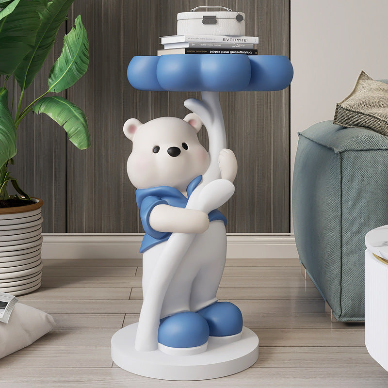 Modern Art Deco Resin Fiberglass Cartoon Bear Clover End Table 1-Tier For Living Room