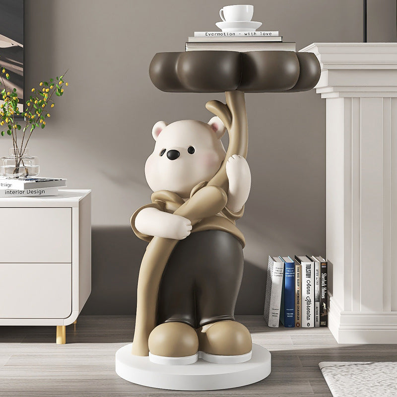 Modern Art Deco Resin Fiberglass Cartoon Bear Clover End Table 1-Tier For Living Room
