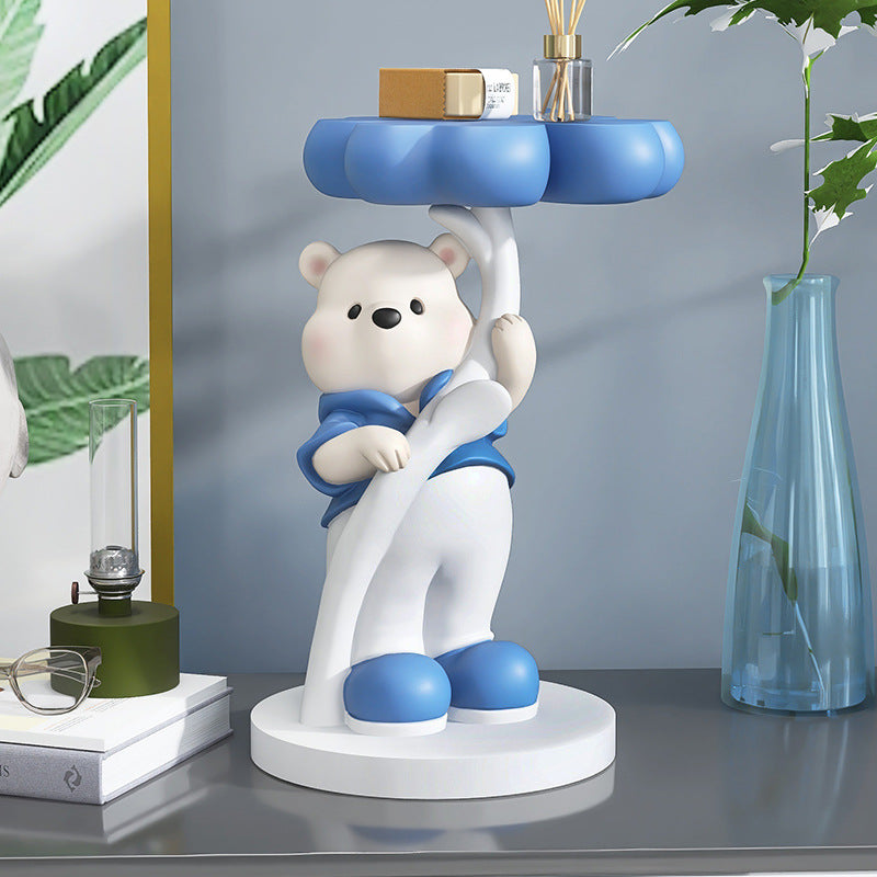 Modern Art Deco Resin Fiberglass Cartoon Bear Clover End Table 1-Tier For Living Room