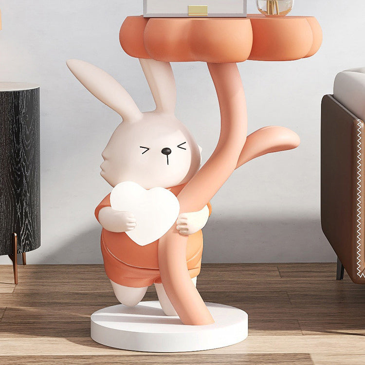 Modern Art Deco Resin Clover Cartoon Rabbit End Table 1-Tier For Living Room