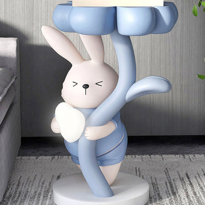 Modern Art Deco Resin Clover Cartoon Rabbit End Table 1-Tier For Living Room