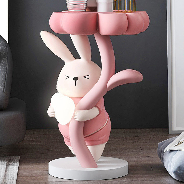 Modern Art Deco Resin Clover Cartoon Rabbit End Table 1-Tier For Living Room