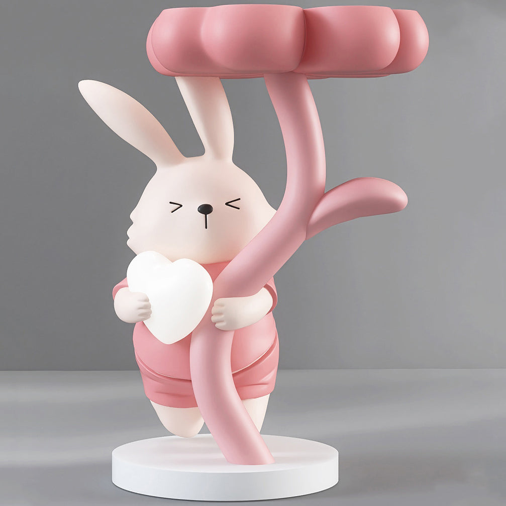 Modern Art Deco Resin Clover Cartoon Rabbit End Table 1-Tier For Living Room