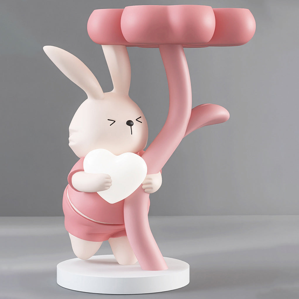 Modern Art Deco Resin Clover Cartoon Rabbit End Table 1-Tier For Living Room