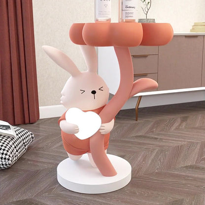 Modern Art Deco Resin Clover Cartoon Rabbit End Table 1-Tier For Living Room