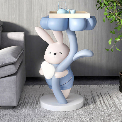 Modern Art Deco Resin Clover Cartoon Rabbit End Table 1-Tier For Living Room